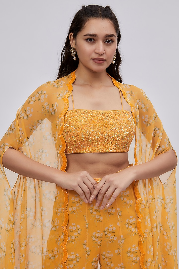 Kesar Raw Silk & Chiffon Printed Cape Set by Yashodhara at Pernia's Pop Up Shop