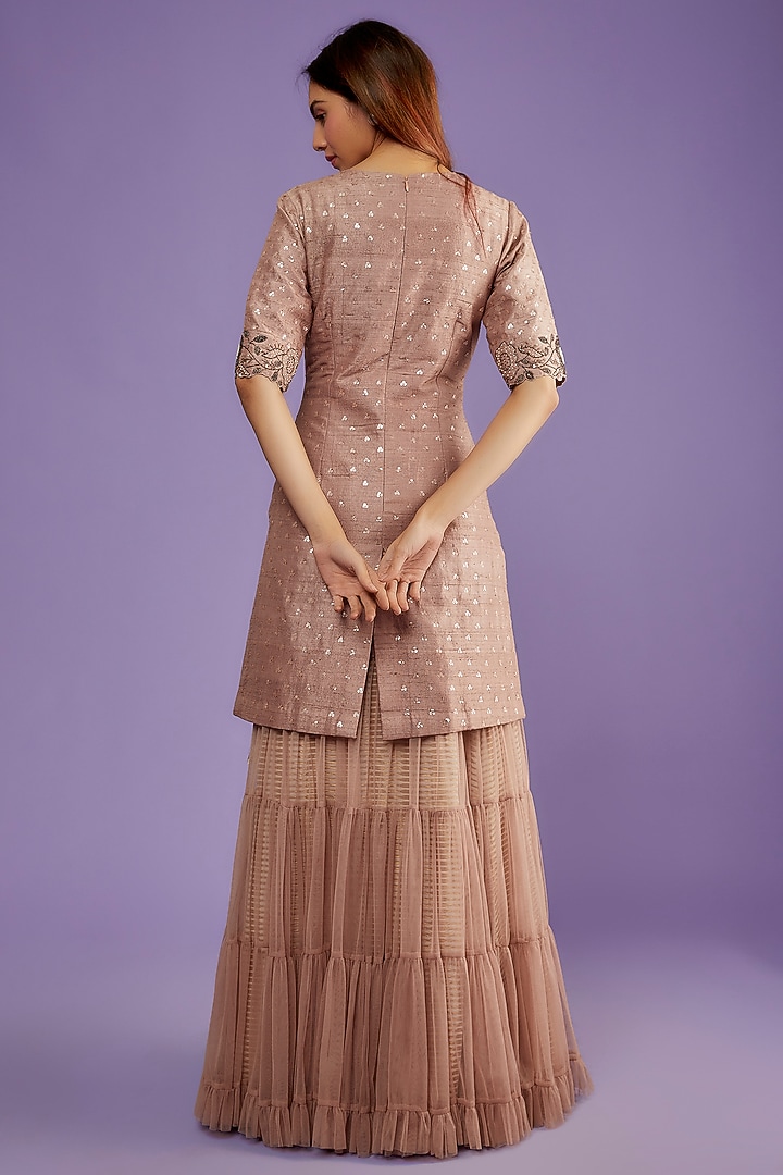 Dull Pink Net Sharara Skirt Set by Yashodhara at Pernia's Pop Up Shop