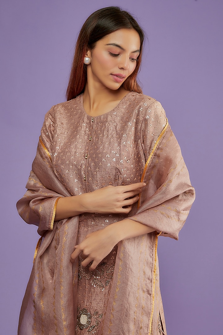 Dull Pink Net Sharara Skirt Set by Yashodhara at Pernia's Pop Up Shop