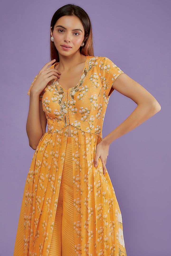 Orange Raw Silk & Chiffon Kurta Set by Yashodhara at Pernia's Pop Up Shop