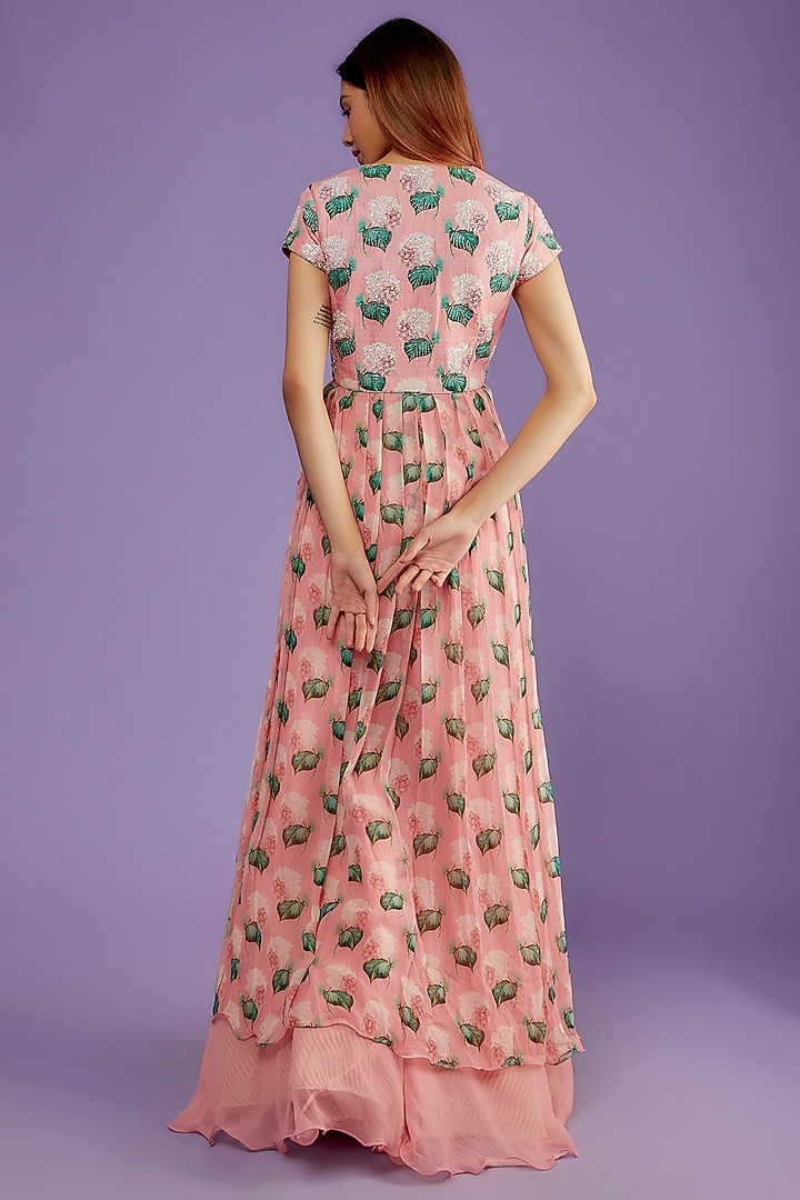 Blush Pink Raw Silk & Chiffon Kurta Set by Yashodhara at Pernia's Pop Up Shop