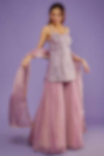 Lilac Organza & Raw Silk Gharara Set by Yashodhara at Pernia's Pop Up Shop