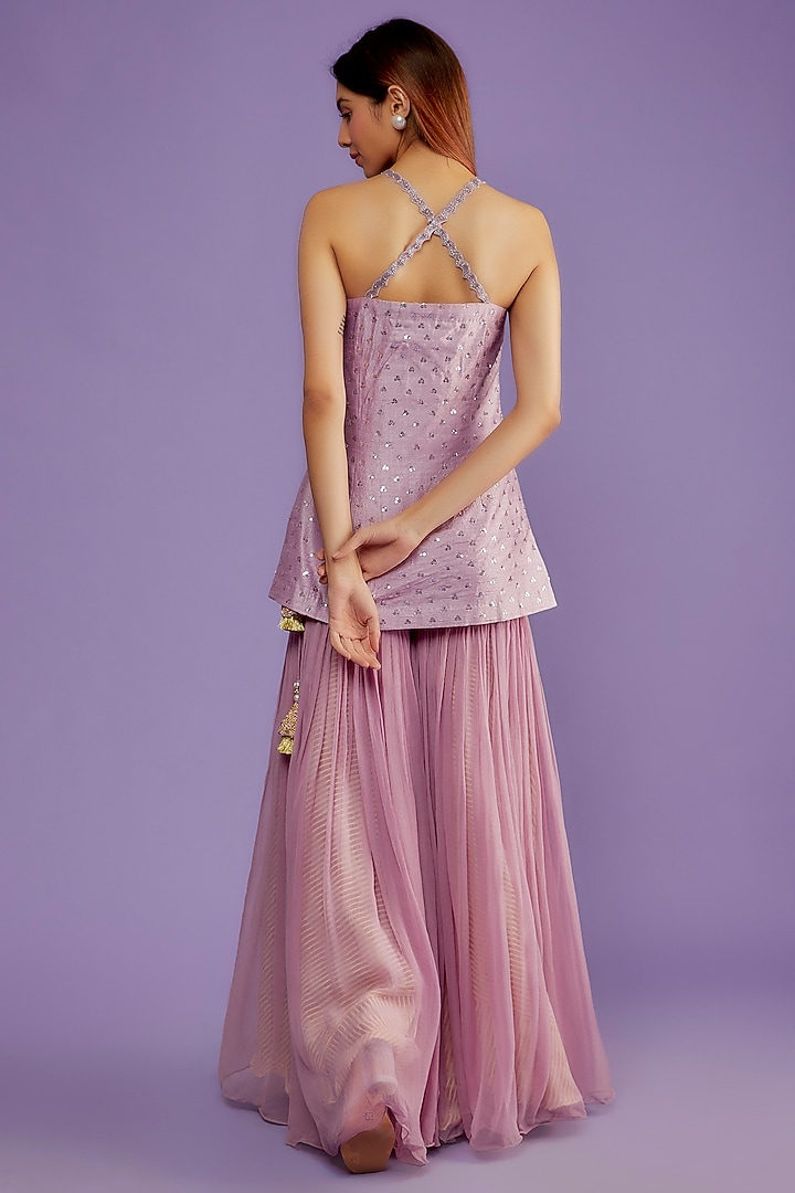 Lilac Organza & Raw Silk Gharara Set by Yashodhara at Pernia's Pop Up Shop