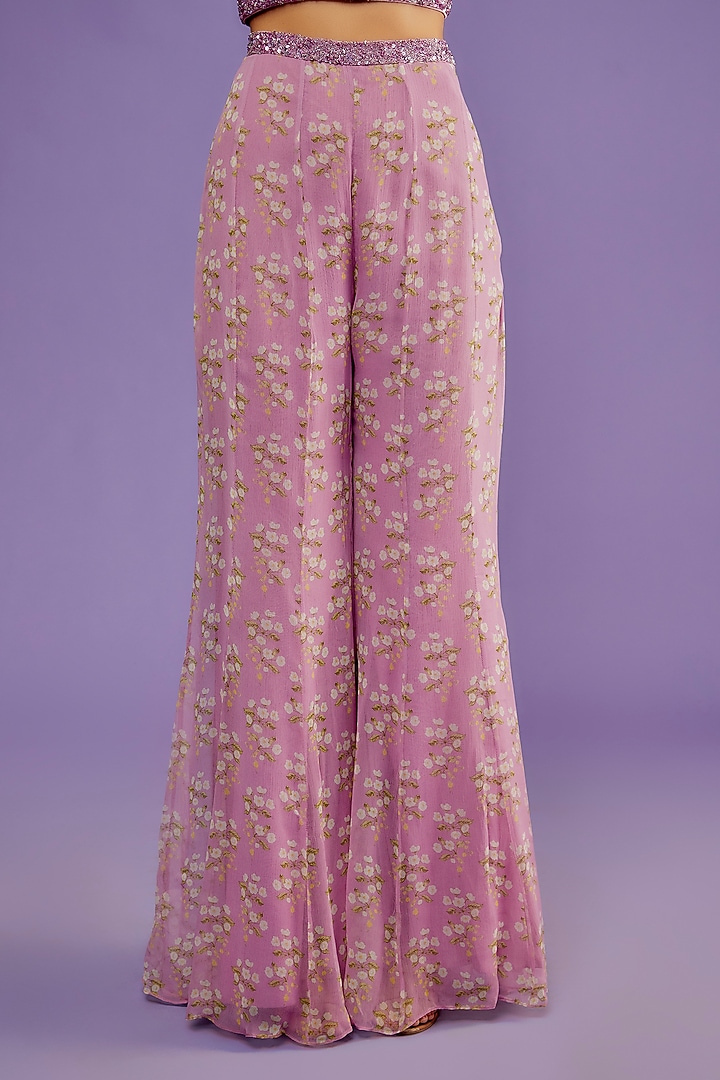 Lilac Raw Silk & Chiffon Printed Cape Set by Yashodhara at Pernia's Pop Up Shop