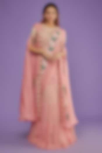 Pink Organza & Raw Silk Sash Sharara Skirt Set by Yashodhara at Pernia's Pop Up Shop