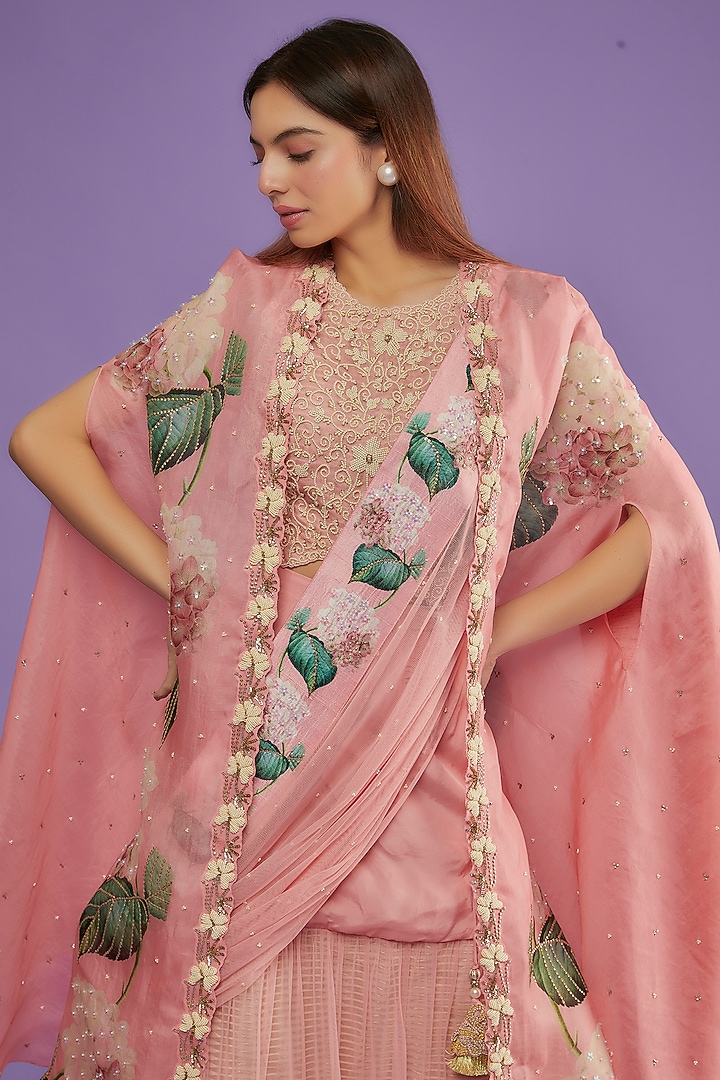 Pink Organza & Raw Silk Sash Sharara Skirt Set by Yashodhara at Pernia's Pop Up Shop