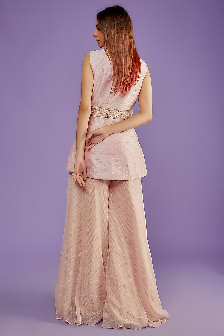 Pink Raw Silk Mughal Embroidered Jacket Set by Yashodhara at Pernia's Pop Up Shop