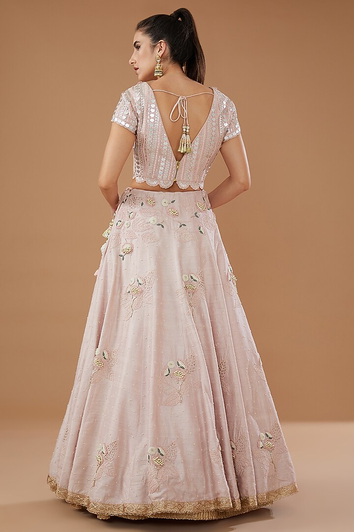 Old Rose Pink Raw Silk & Organza Embroidered Wedding Lehenga Set by Yashodhara at Pernia's Pop Up Shop
