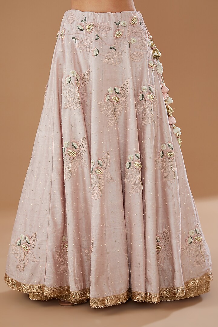 Old Rose Pink Raw Silk & Organza Embroidered Wedding Lehenga Set by Yashodhara at Pernia's Pop Up Shop