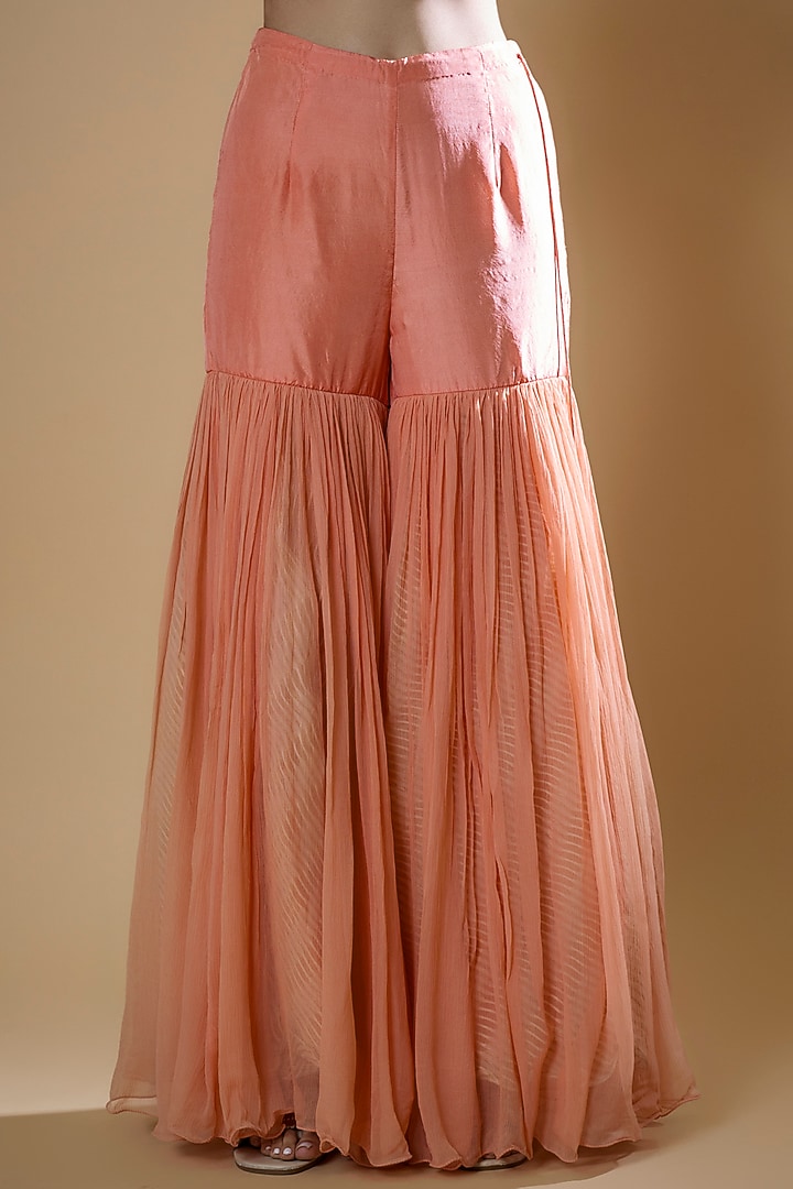 Peach Raw Silk & Organza Wedding Sharara Set by Yashodhara at Pernia's Pop Up Shop