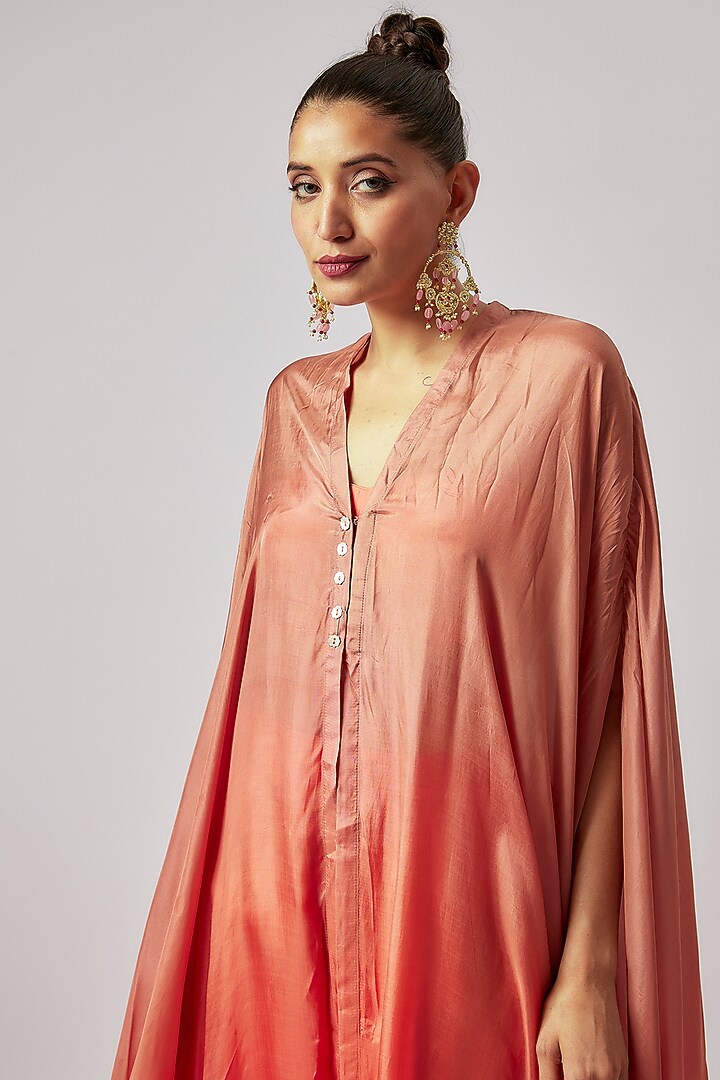 Coral Silk Printed Cape Set by Yashodhara at Pernia's Pop Up Shop
