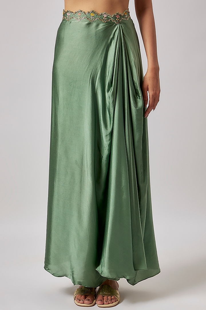 Green Organza Embroidered Cape Set by Yashodhara at Pernia's Pop Up Shop