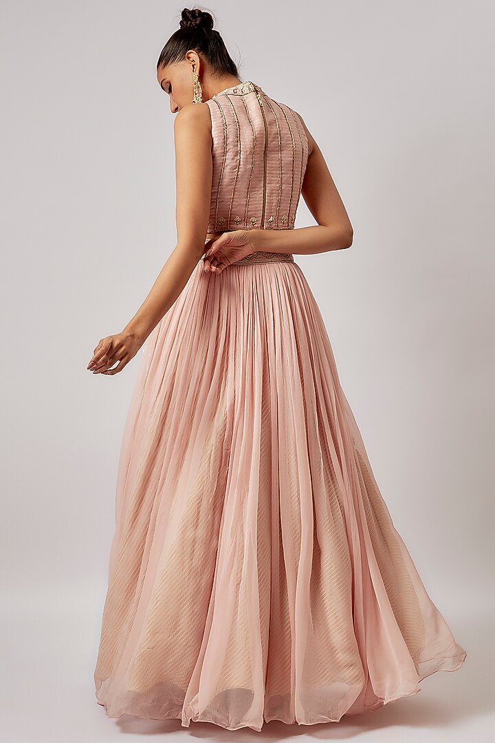 Blush Pink Organza Wedding Lehenga Set by Yashodhara at Pernia's Pop Up Shop