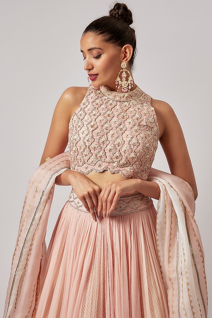Blush Pink Organza Wedding Lehenga Set by Yashodhara at Pernia's Pop Up Shop
