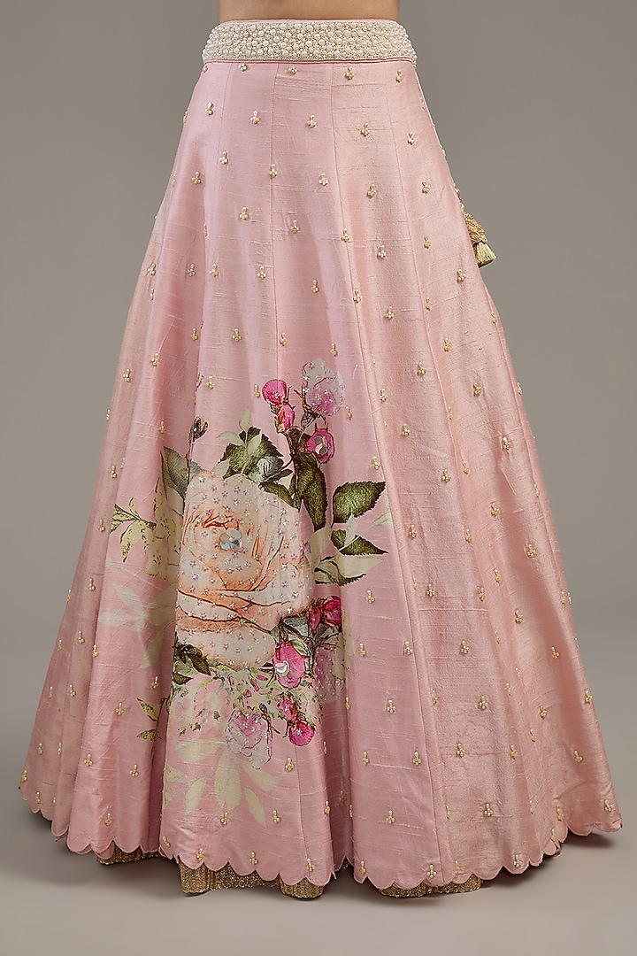 Pink Raw Silk Printed Bridal Lehenga Set by Yashodhara at Pernia's Pop Up Shop