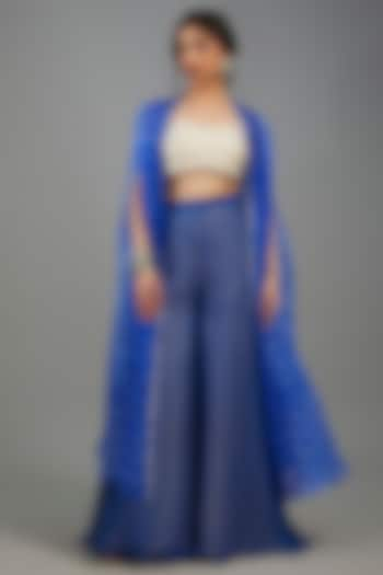 Blue Organza Shibori Cape Set by Yashodhara at Pernia's Pop Up Shop