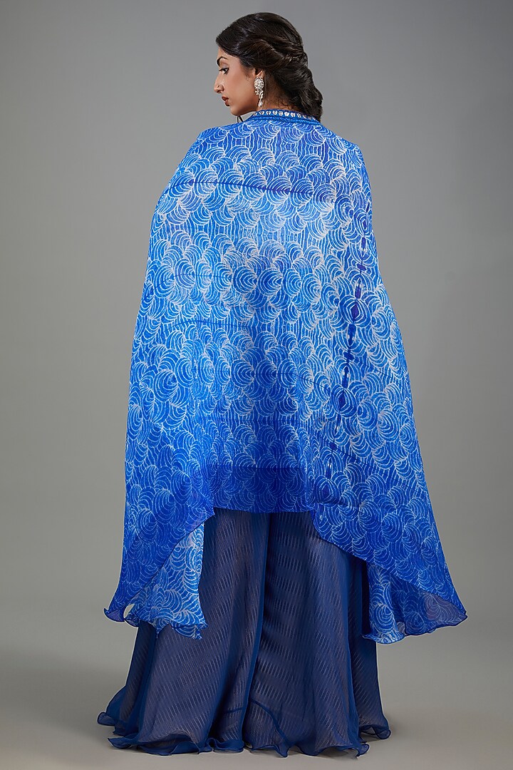 Blue Organza Shibori Cape Set by Yashodhara at Pernia's Pop Up Shop