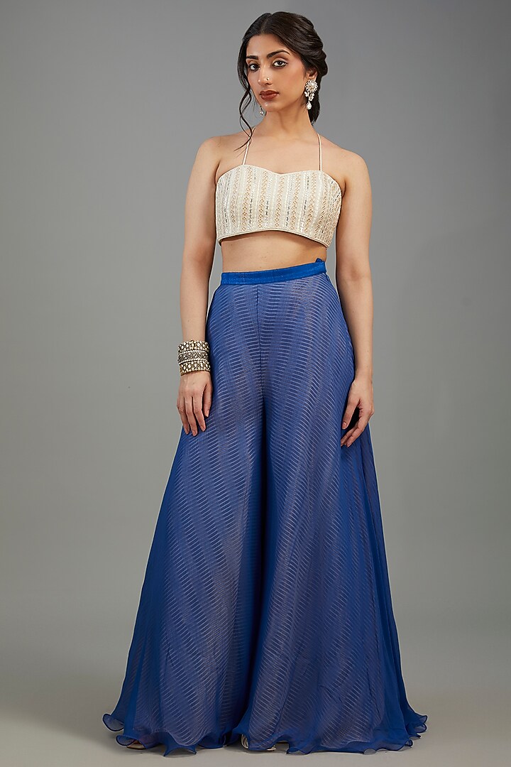 Blue Organza Shibori Cape Set by Yashodhara at Pernia's Pop Up Shop