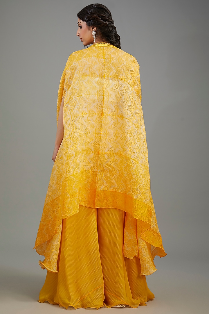 Yellow Organza Shibori Cape Set by Yashodhara at Pernia's Pop Up Shop