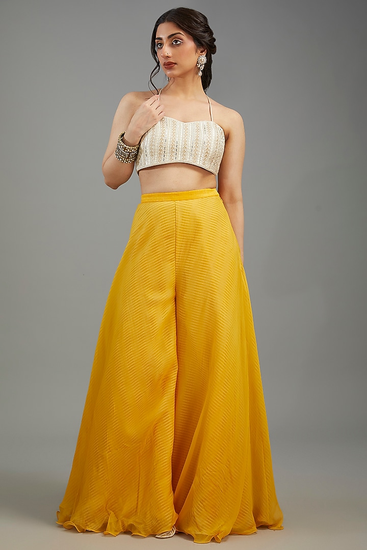 Yellow Organza Shibori Cape Set by Yashodhara at Pernia's Pop Up Shop