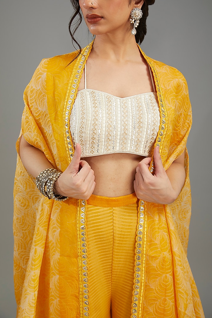 Yellow Organza Shibori Cape Set by Yashodhara at Pernia's Pop Up Shop