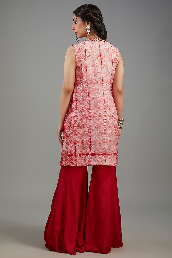 Red Organza Shibori Embroidered Jacket Set by Yashodhara at Pernia's Pop Up Shop