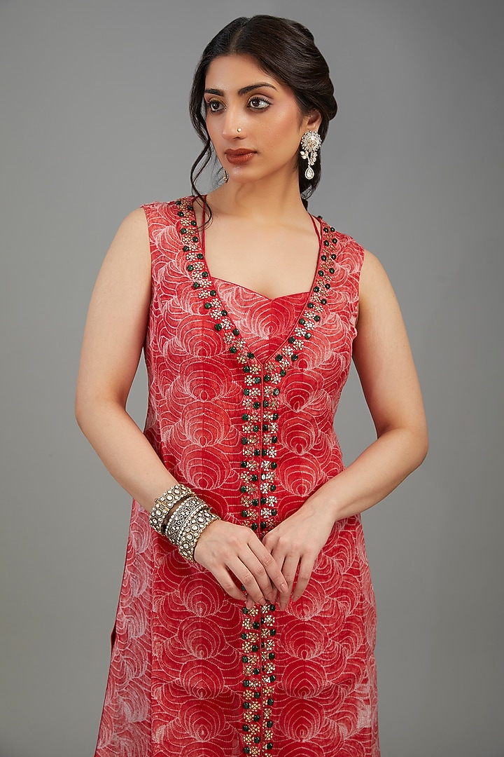 Red Organza Shibori Embroidered Jacket Set by Yashodhara at Pernia's Pop Up Shop