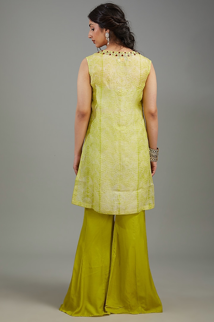 Jade Organza Shibori Embroidered Jacket Set by Yashodhara at Pernia's Pop Up Shop