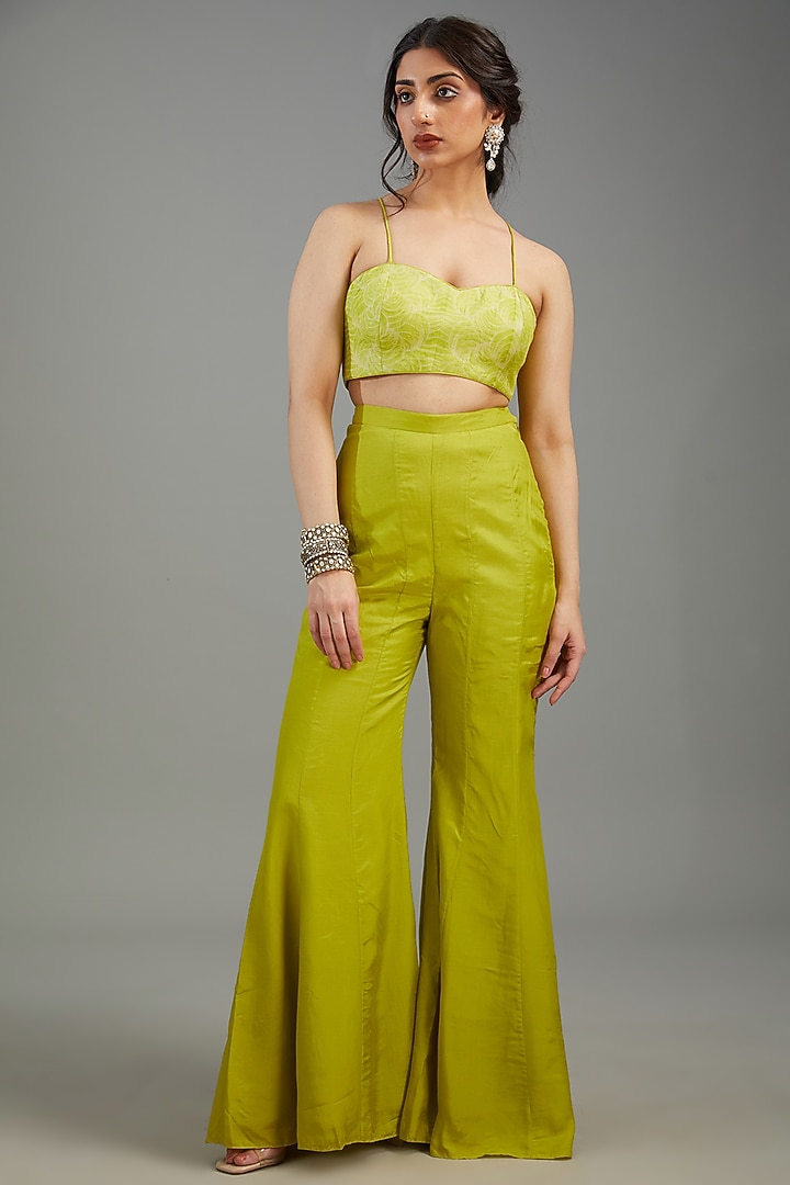 Jade Organza Shibori Embroidered Jacket Set by Yashodhara at Pernia's Pop Up Shop