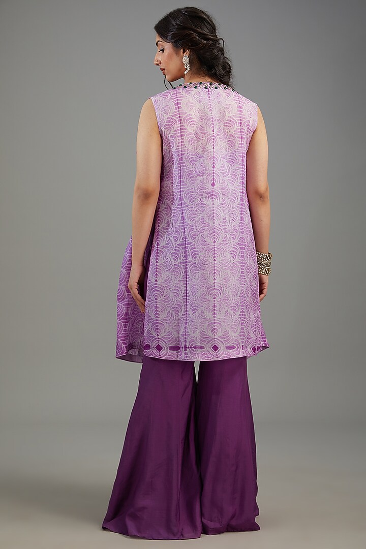 Purple Organza Shibori Embroidered Jacket Set by Yashodhara at Pernia's Pop Up Shop
