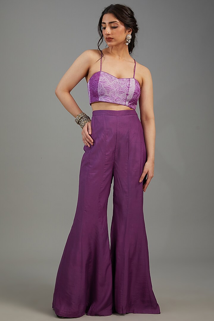 Purple Organza Shibori Embroidered Jacket Set by Yashodhara at Pernia's Pop Up Shop