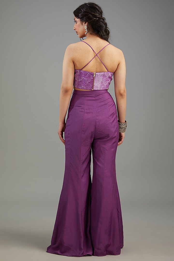 Purple Organza Shibori Embroidered Jacket Set by Yashodhara at Pernia's Pop Up Shop