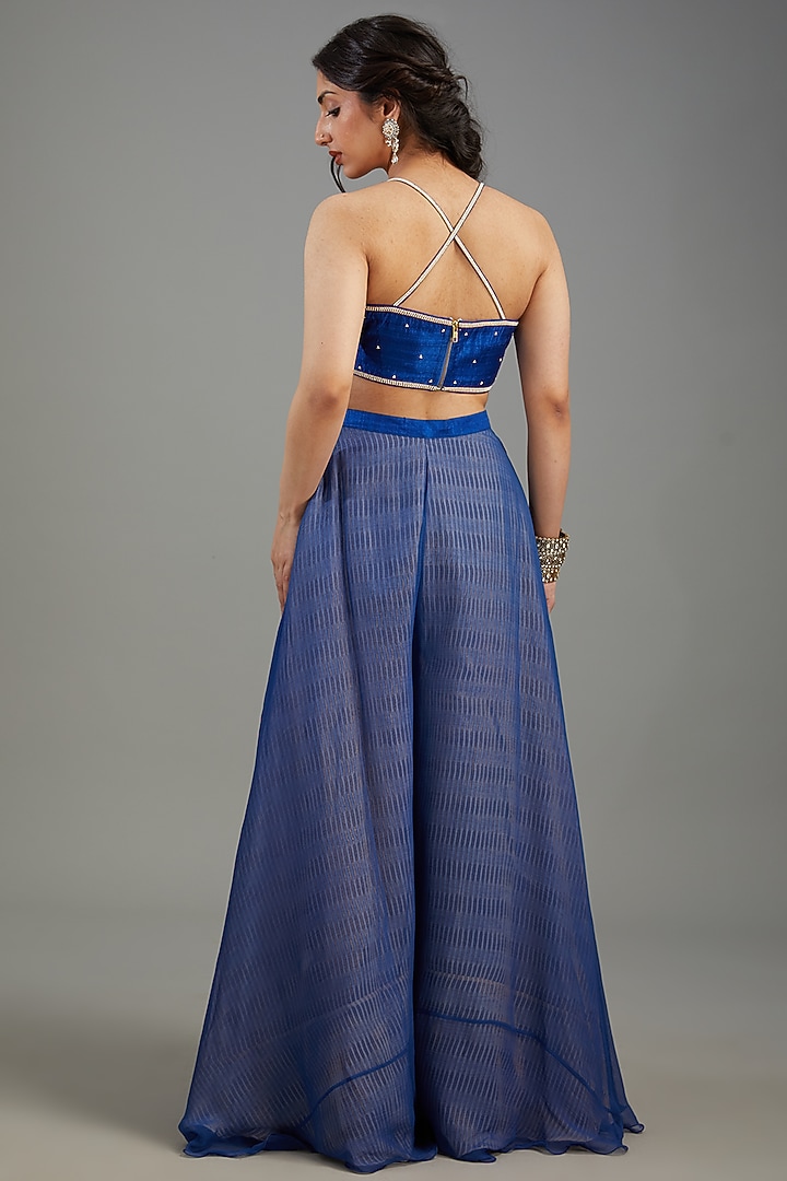 Blue Organza Embroidered Cape Set by Yashodhara at Pernia's Pop Up Shop