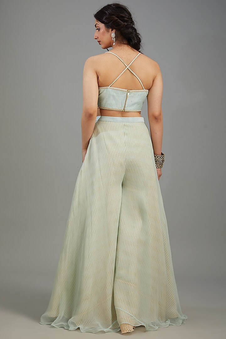 Aqua Organza Embroidered Cape Set by Yashodhara at Pernia's Pop Up Shop