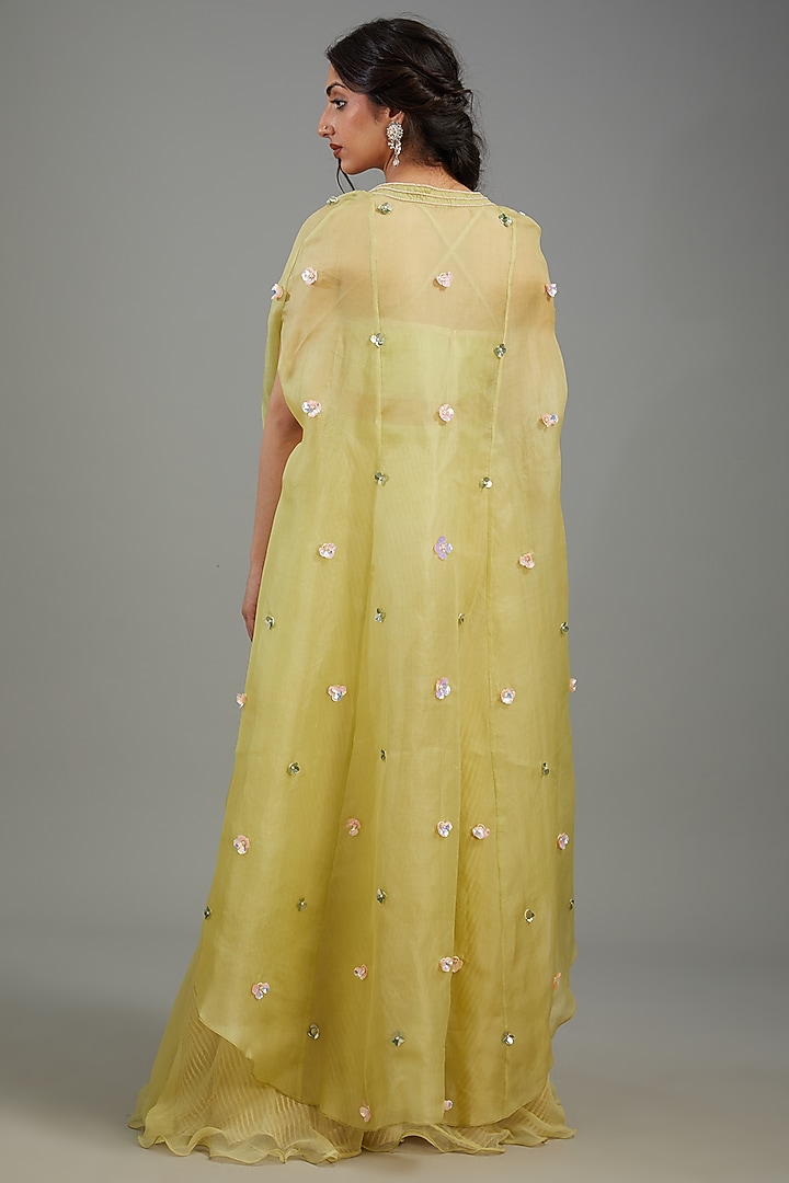 Jade Organza Embroidered Cape Set by Yashodhara at Pernia's Pop Up Shop