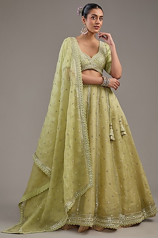 Jade Organza Lehenga Set by Yashodhara