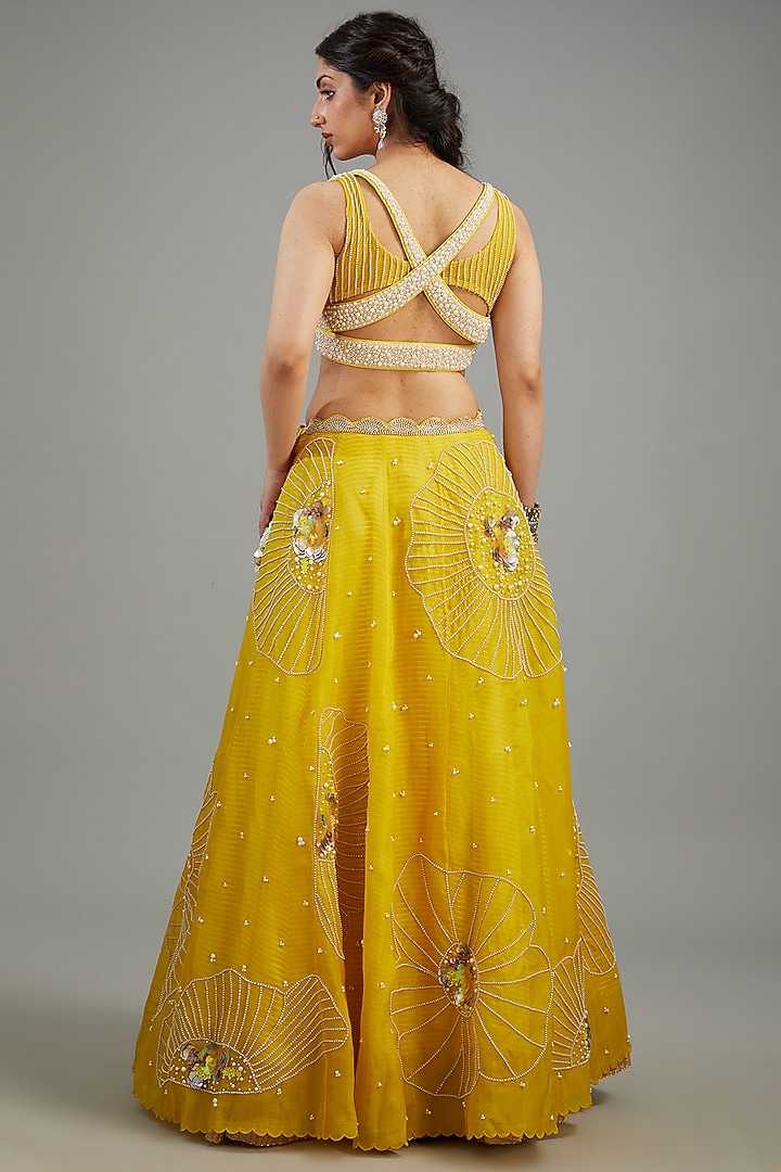 Yellow Organza Embroidered Bridal Lehenga Set by Yashodhara at Pernia's Pop Up Shop