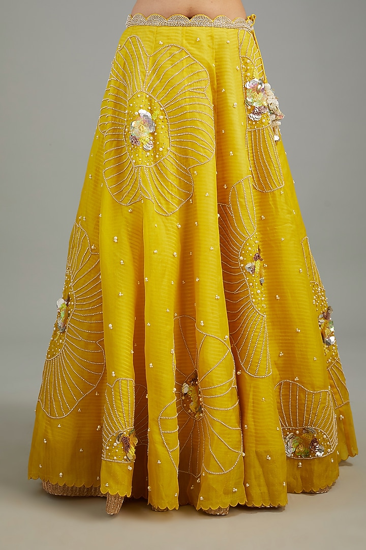 Yellow Organza Embroidered Bridal Lehenga Set by Yashodhara at Pernia's Pop Up Shop