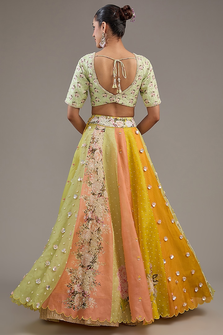 Multi-Colored Organza Digital Printed Wedding Lehenga Set by Yashodhara at Pernia's Pop Up Shop