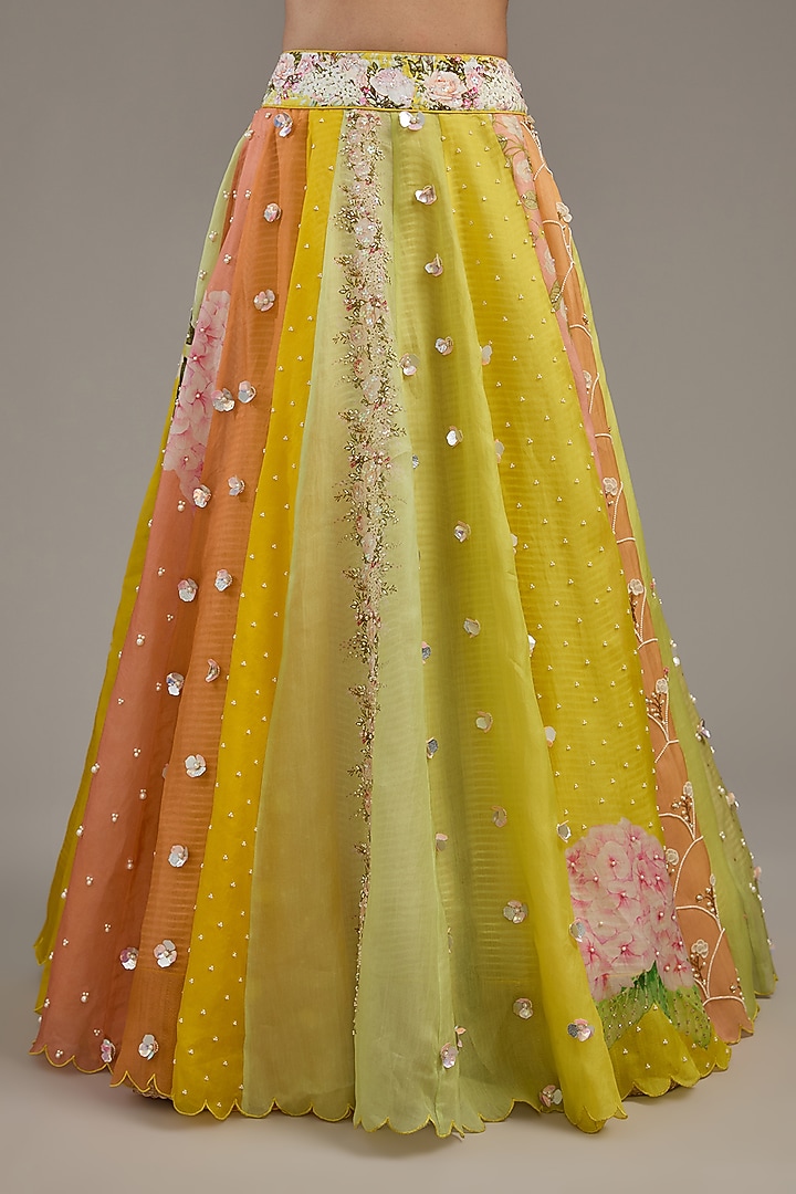 Multi-Colored Organza Digital Printed Wedding Lehenga Set by Yashodhara at Pernia's Pop Up Shop