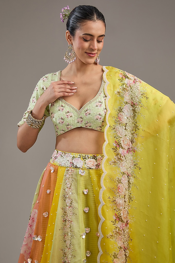 Multi-Colored Organza Digital Printed Wedding Lehenga Set by Yashodhara at Pernia's Pop Up Shop
