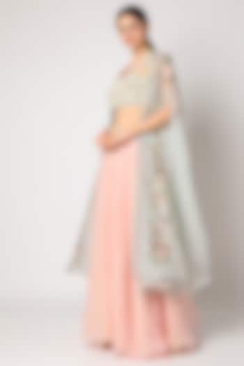 Blush Pink Embroidered Palazzo Pant Set With Cape by Yashodhara