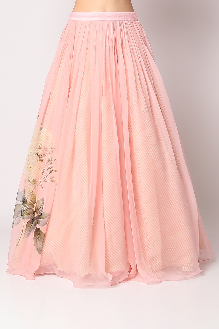Baby Pink Organza & Chiffon Digital Printed Wedding Lehenga Set by Yashodhara at Pernia's Pop Up Shop