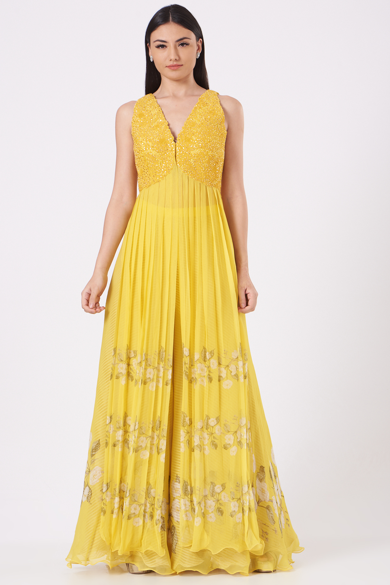 Yellow Embroidered & Printed Kurta Set by Yashodhara at Pernia's Pop Up Shop