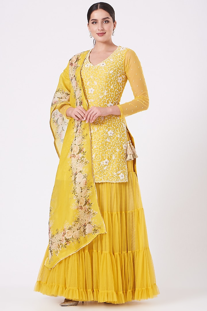 Yellow Net Sharara Set by Yashodhara at Pernia's Pop Up Shop