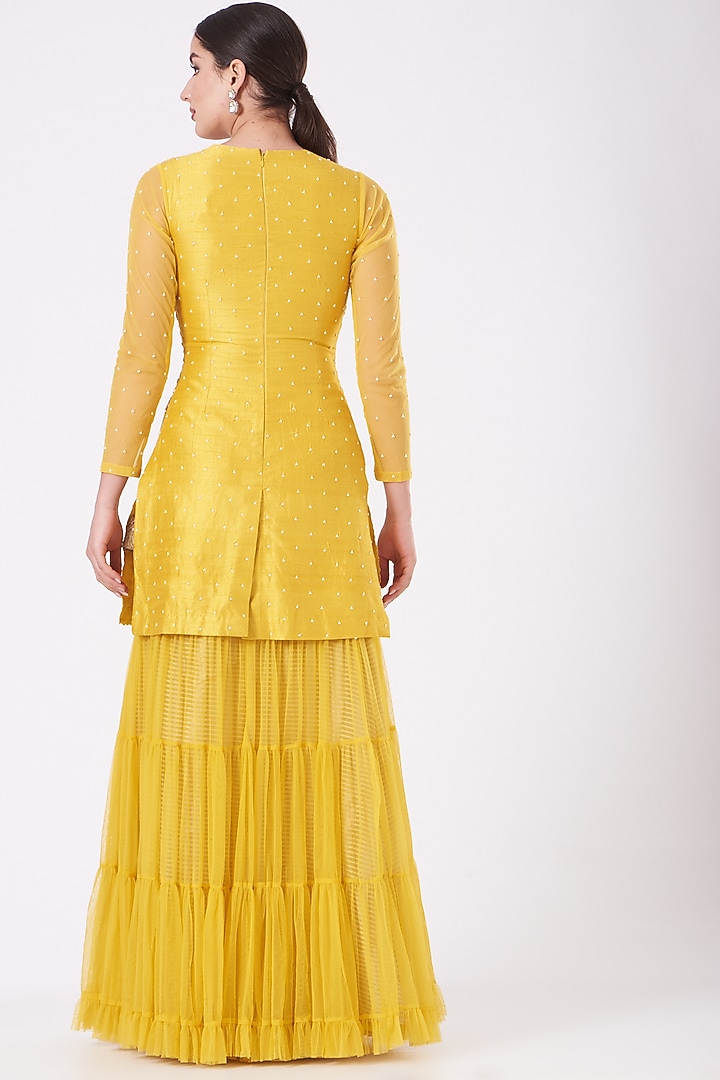 Yellow Net Wedding Sharara Set by Yashodhara at Pernia's Pop Up Shop