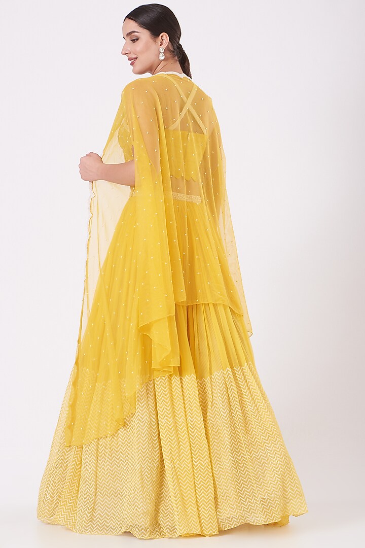 Yellow Raw Silk Printed Wedding Lehenga Set by Yashodhara at Pernia's Pop Up Shop