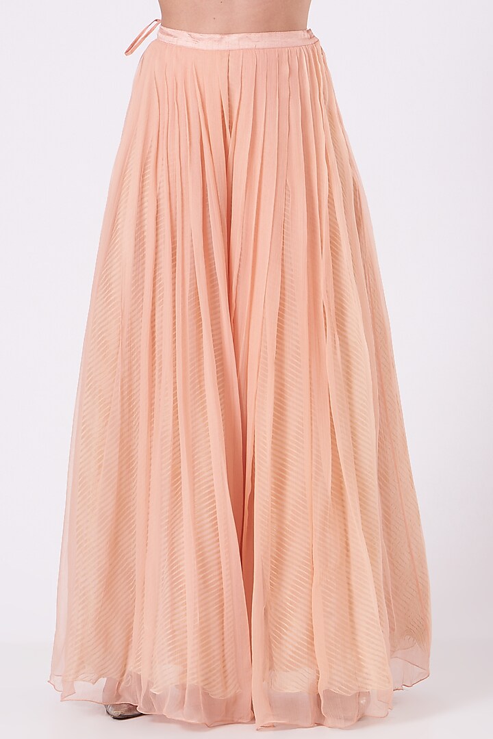 Peach Organza Printed Cape Set by Yashodhara at Pernia's Pop Up Shop