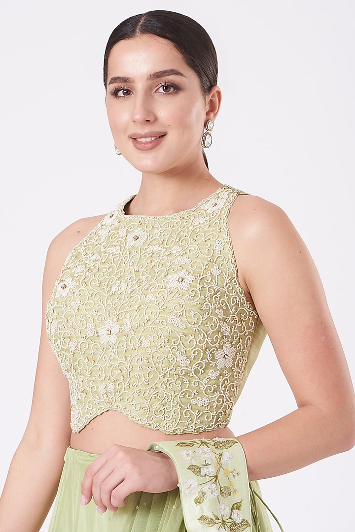 Lime Green Chiffon Printed Cape Set by Yashodhara at Pernia's Pop Up Shop