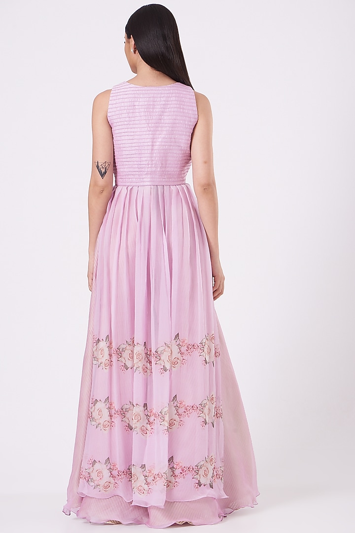 Lilac Embroidered & Printed Kurta Set by Yashodhara at Pernia's Pop Up Shop